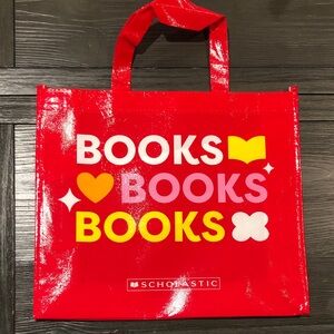 Scholastic Red Tote with Colorful BOOKS Graphic